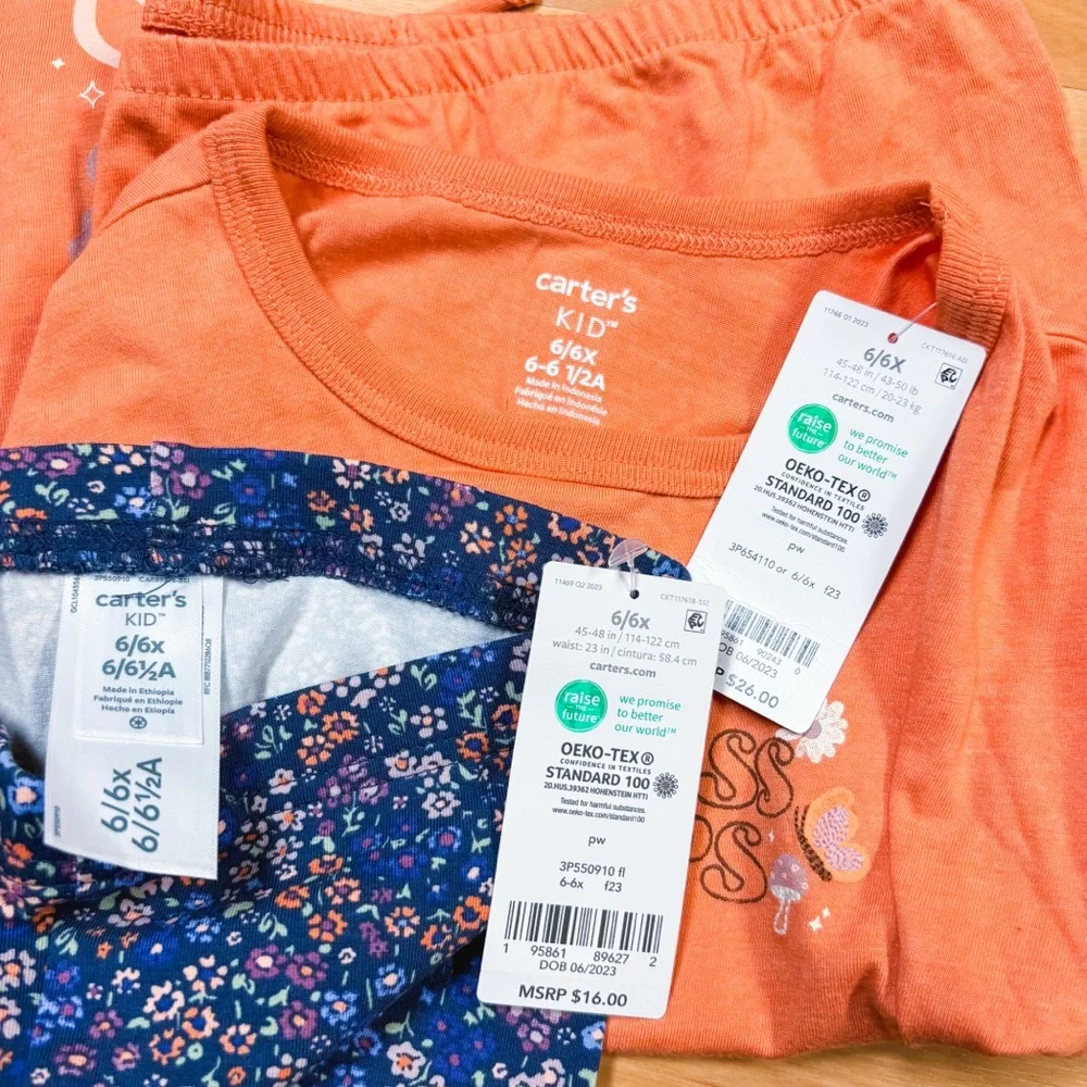NWT Carters 2-Piece Orange & Blue Floral Kindness Matters Top & Legging Set 6/6X